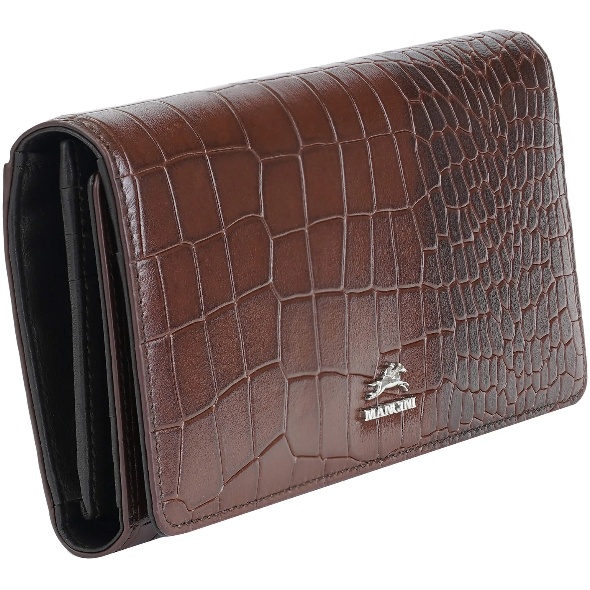 Mancini Croco2 Womens Trifold Wallet with Enhanced RFID Security
