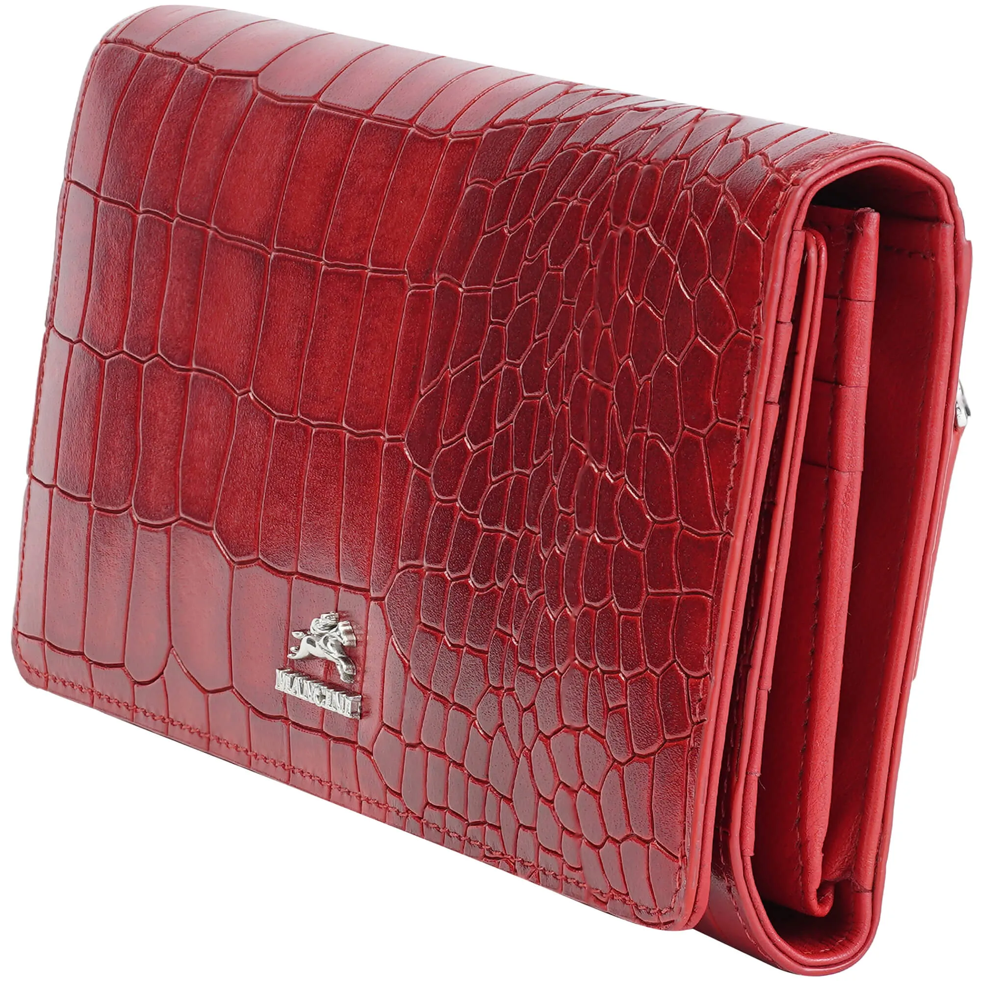 Mancini Croco2 Womens Trifold Wallet with Enhanced RFID Security