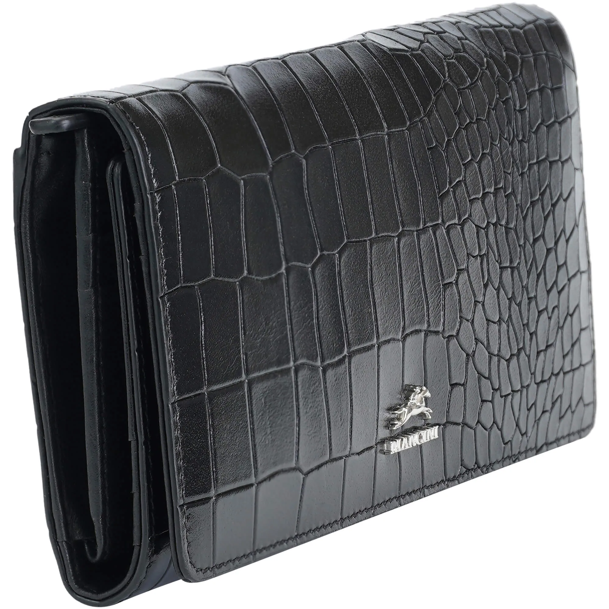 Mancini Croco2 Womens Trifold Wallet with Enhanced RFID Security