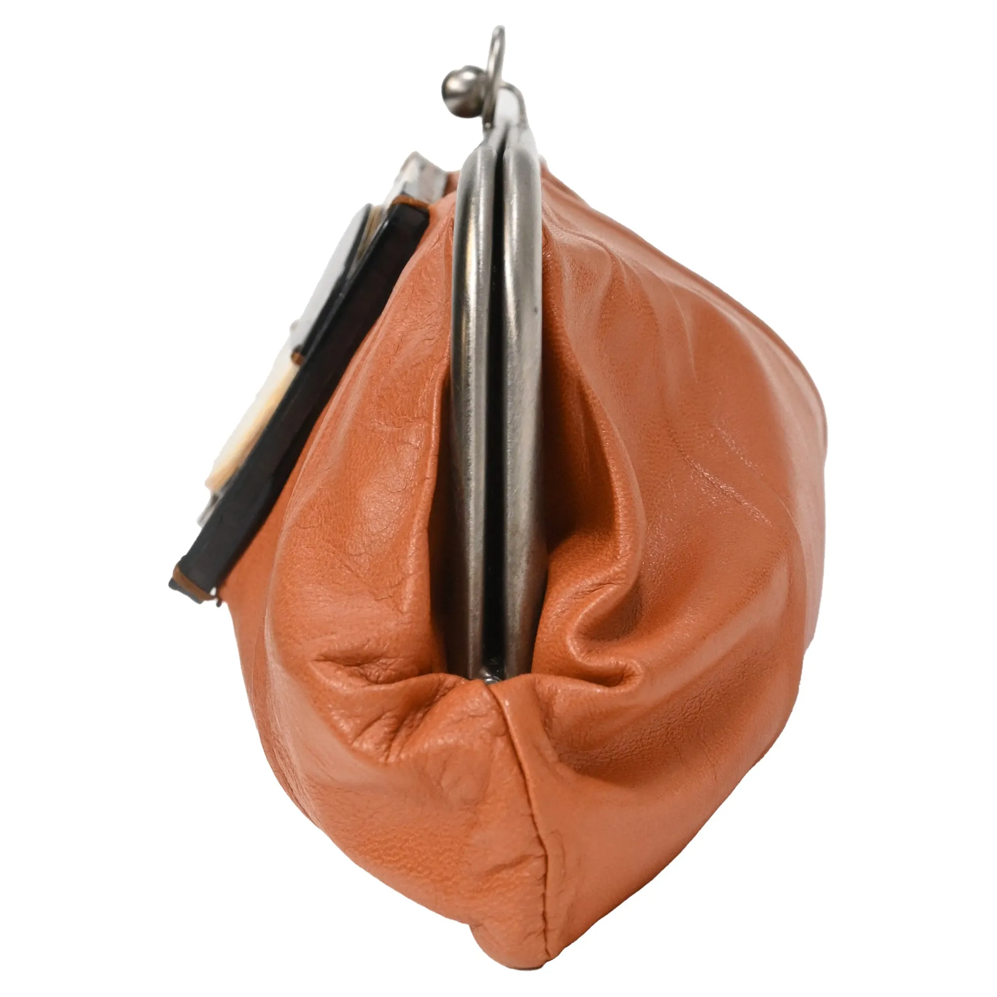 Marni Kisslock Clutch in Orange Leather