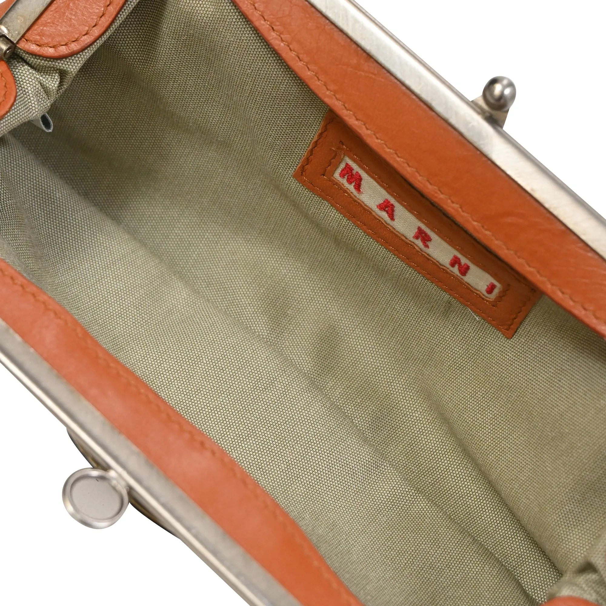 Marni Kisslock Clutch in Orange Leather