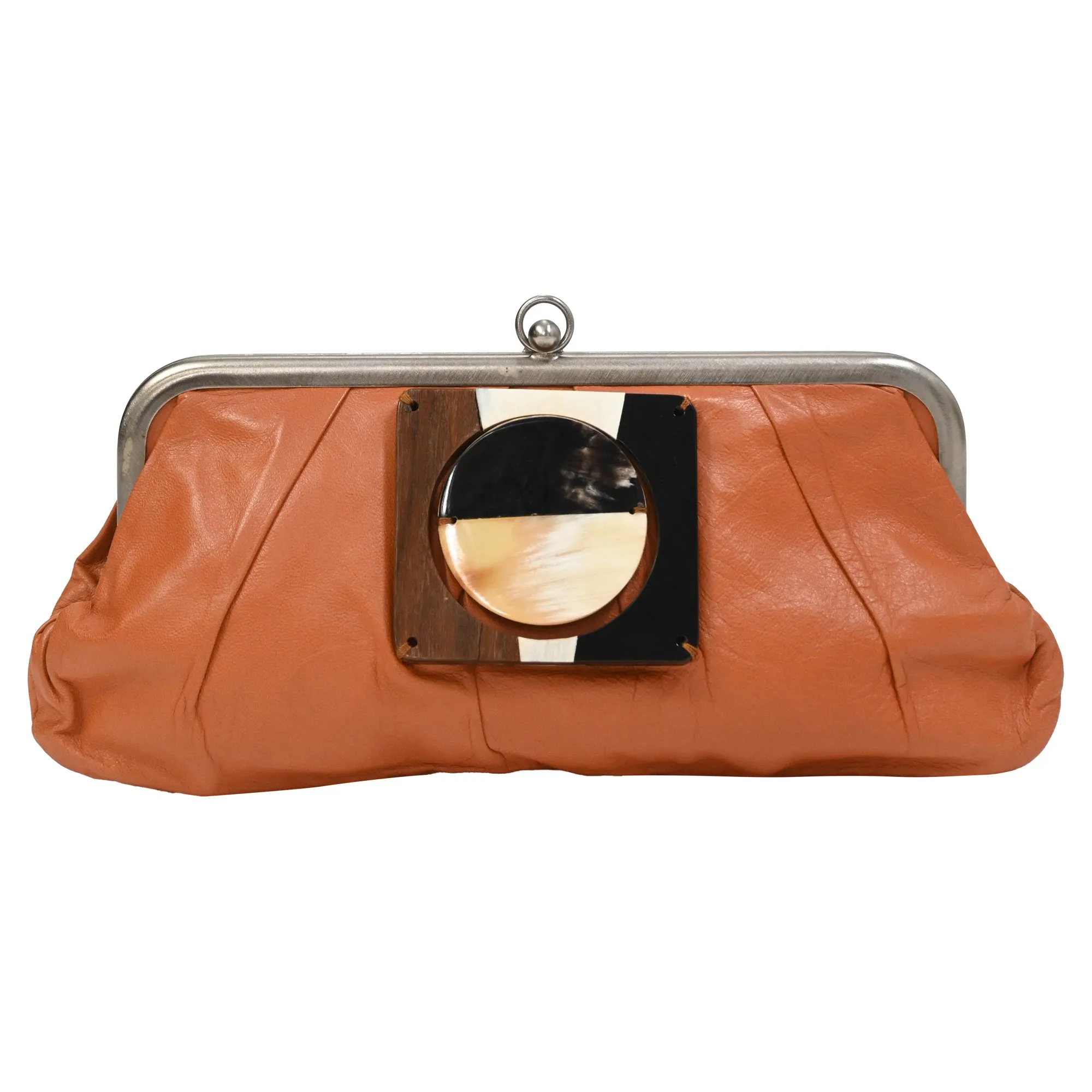 Marni Kisslock Clutch in Orange Leather