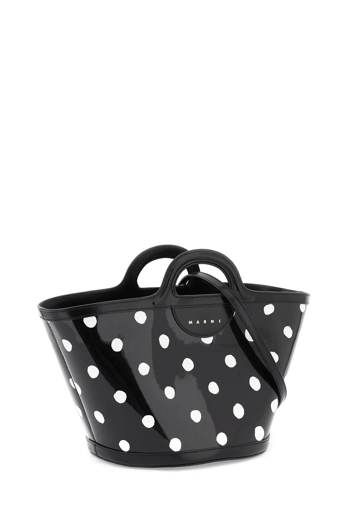Marni patent leather tropicalia bucket bag with polka-dot pattern