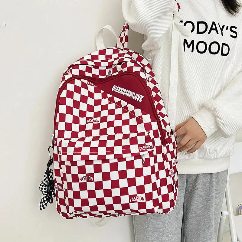 Men Colorblock Plaid Nylon Backpack 1228