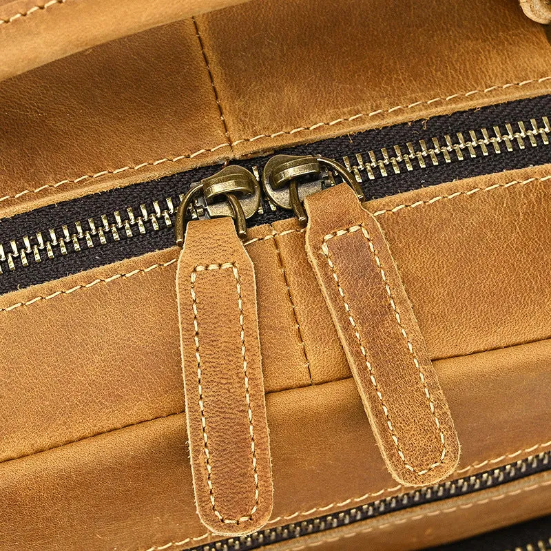 Mens Leather 15???? Laptop Backpack 14L Light Brown Large Leather Backpack for Travel