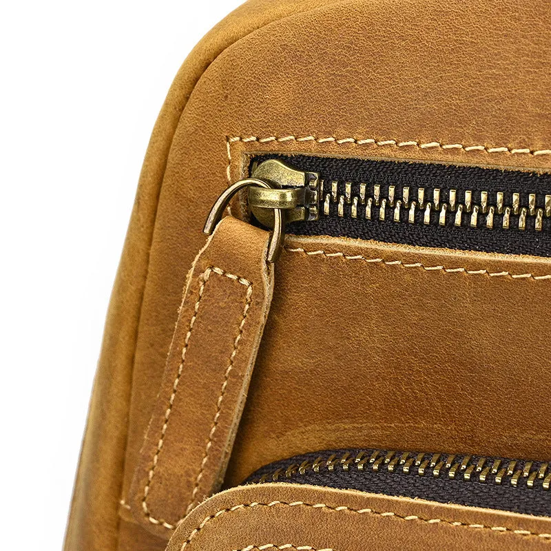 Mens Leather 15???? Laptop Backpack 14L Light Brown Large Leather Backpack for Travel