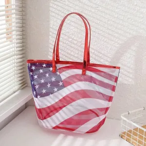 Mesh American Flag Tote Beach Bag In Wave