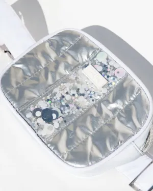 Metallic Belt Bag In Silver Confetti
