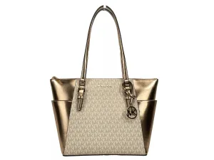 Michael Kors Charlotte Large Leather Top Zip Tote Bag Purse Rose Women's gold