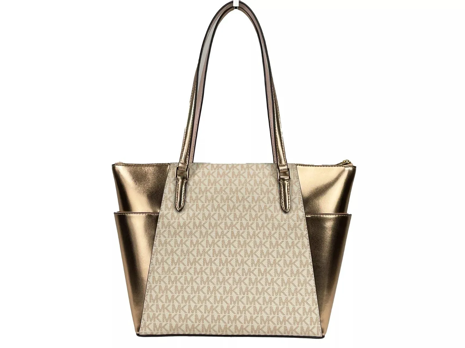 Michael Kors Charlotte Large Leather Top Zip Tote Bag Purse Rose Women's gold