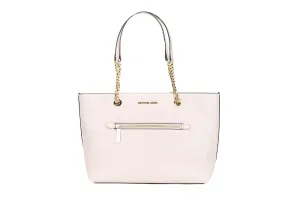 Michael Kors Jet Set Medium Powder Blush Leather Front Zip Chain Tote Bag Purse