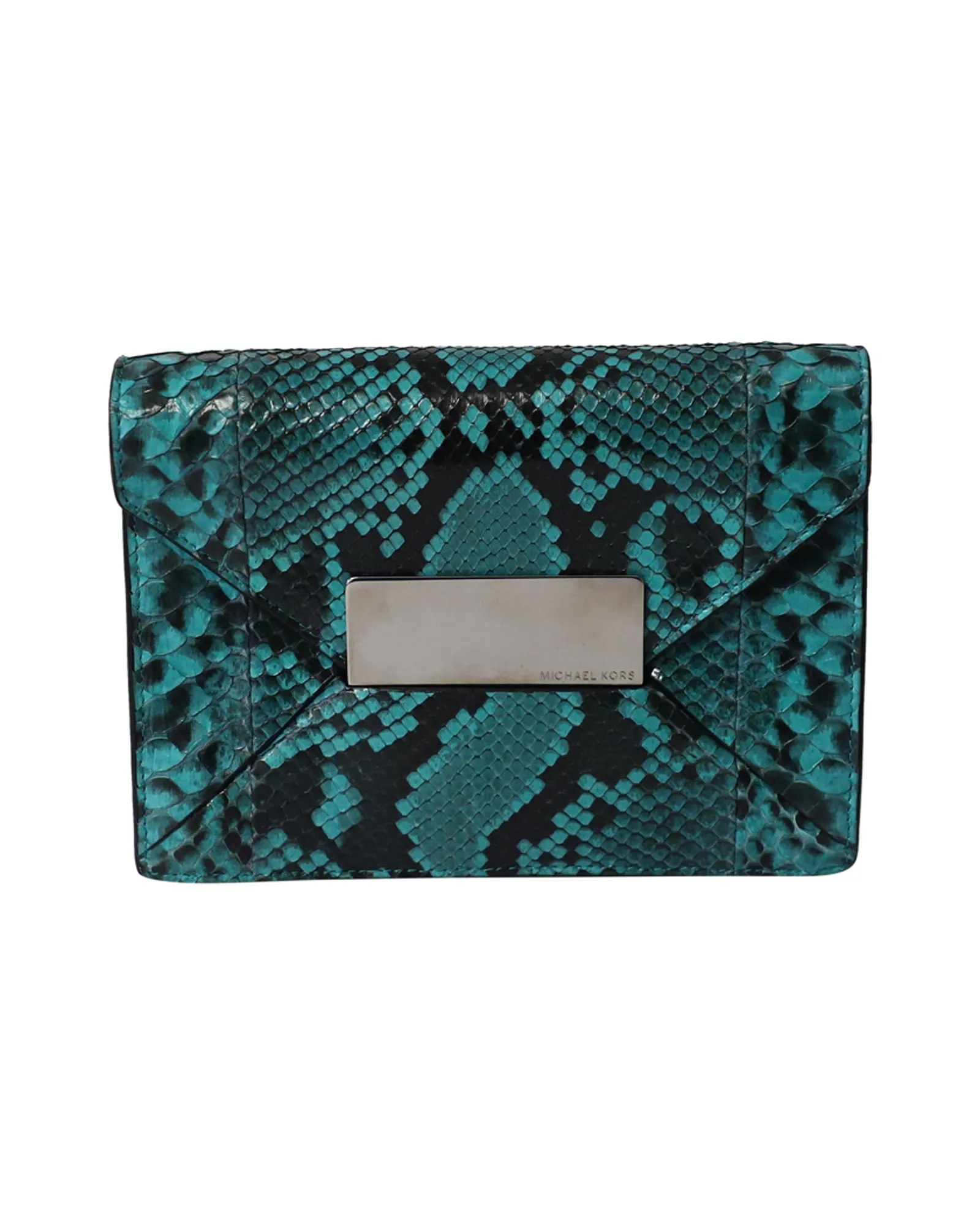 Michael Kors Snakeskin Embossed Clutch Bag in Green Leather