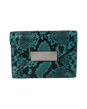 Michael Kors Snakeskin Embossed Clutch Bag in Green Leather