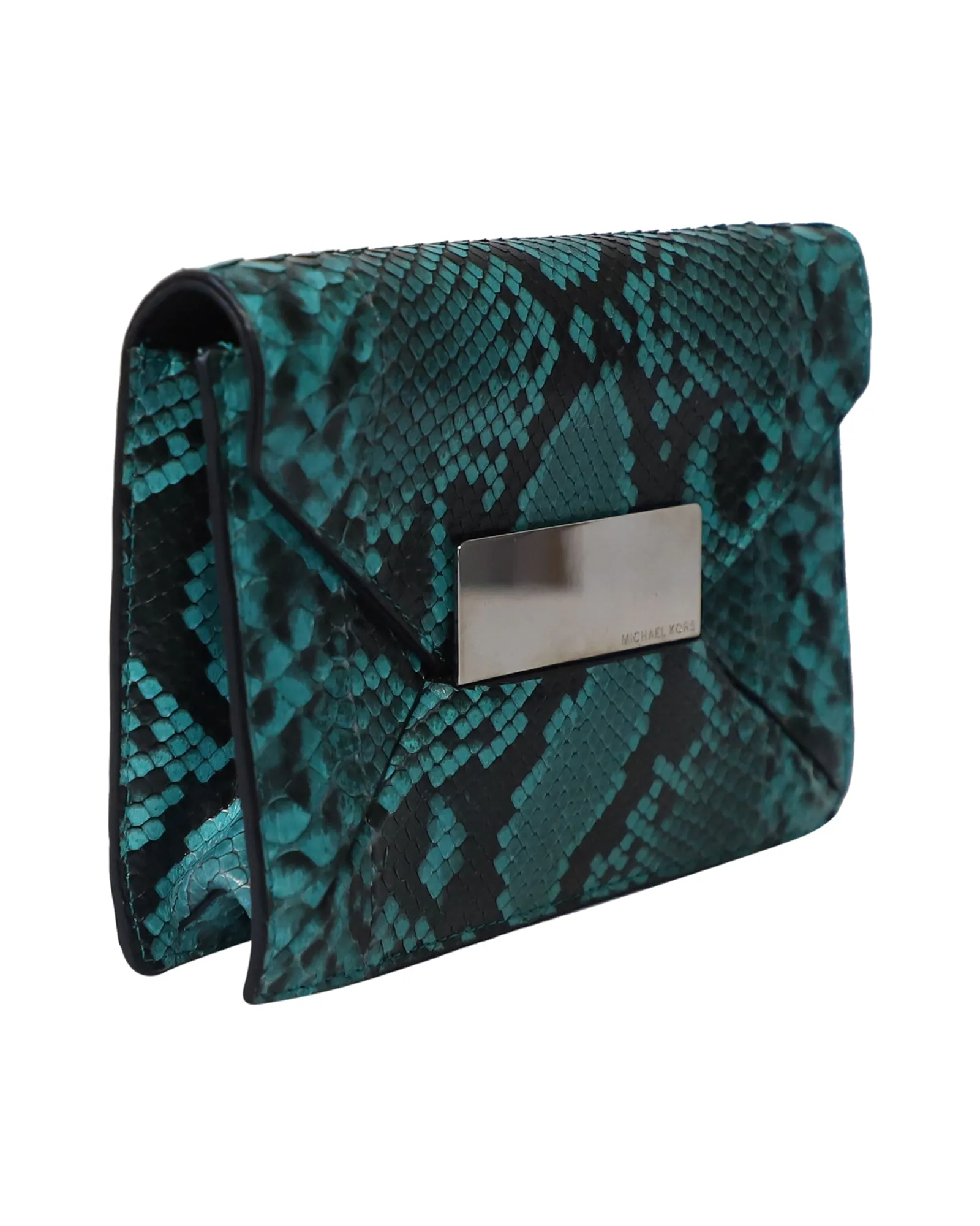Michael Kors Snakeskin Embossed Clutch Bag in Green Leather