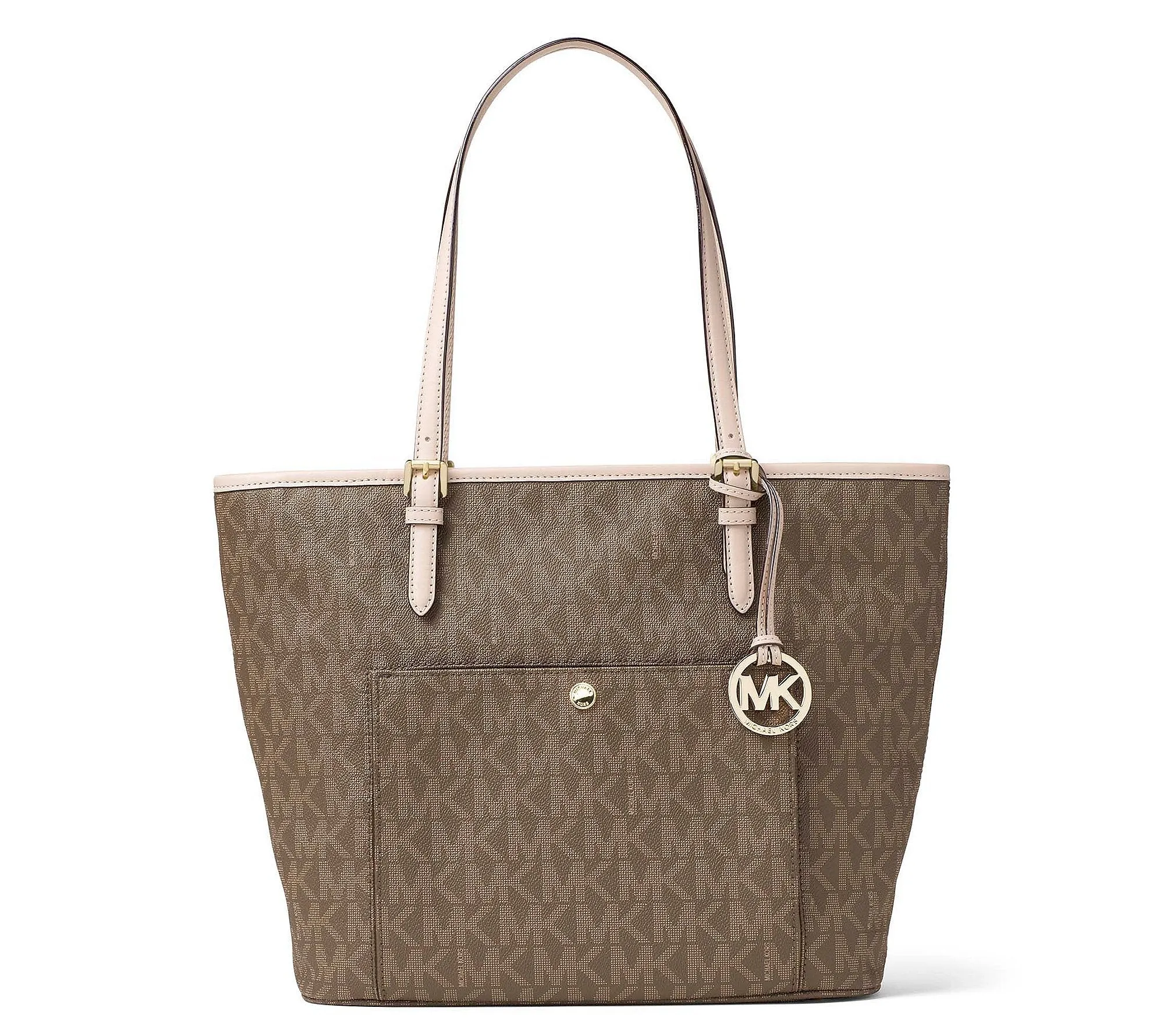 Michael Kors Womens Jet Set Leather Signature Tote Handbag