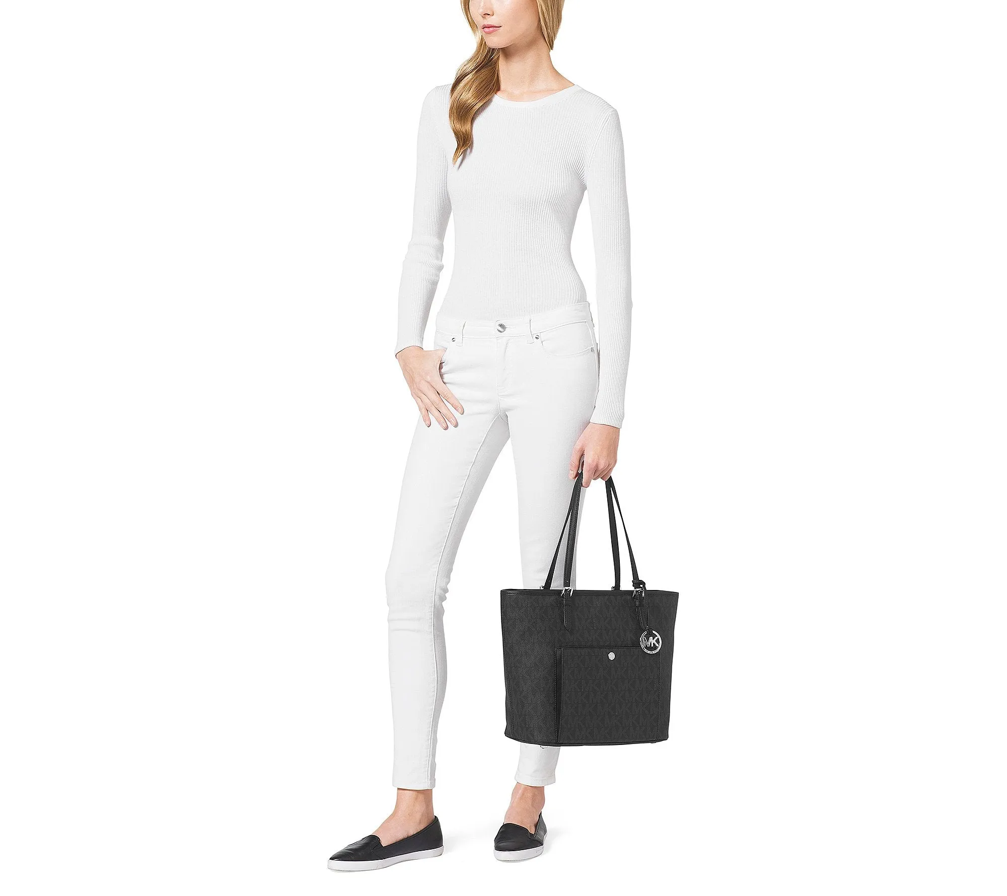 Michael Kors Womens Jet Set Leather Signature Tote Handbag