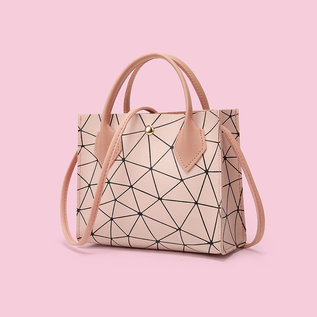 Mini Geometric Pattern Snap Button Satchel Bag
