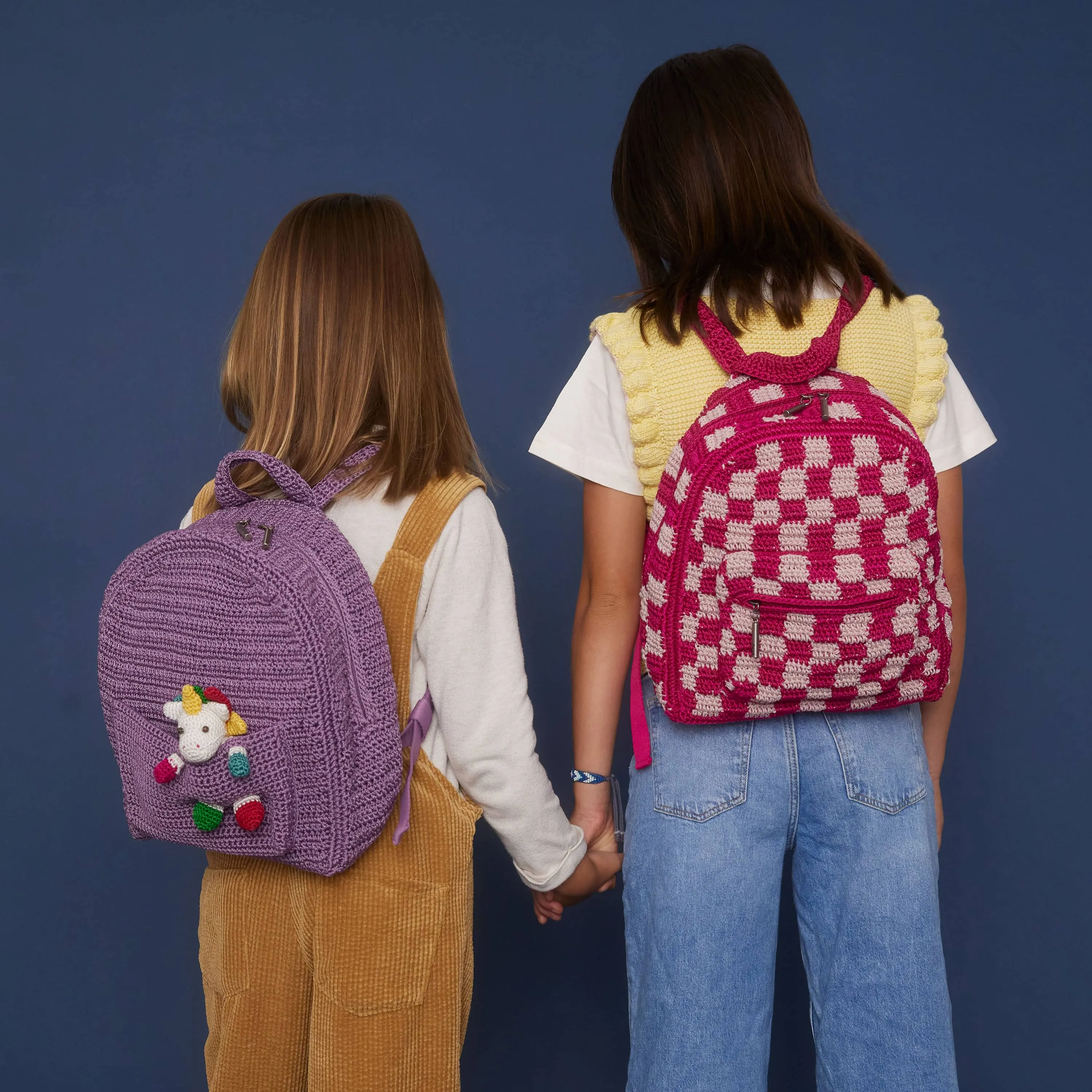 Misty Kids Backpack - Hand Crochet - Pinkberry Check