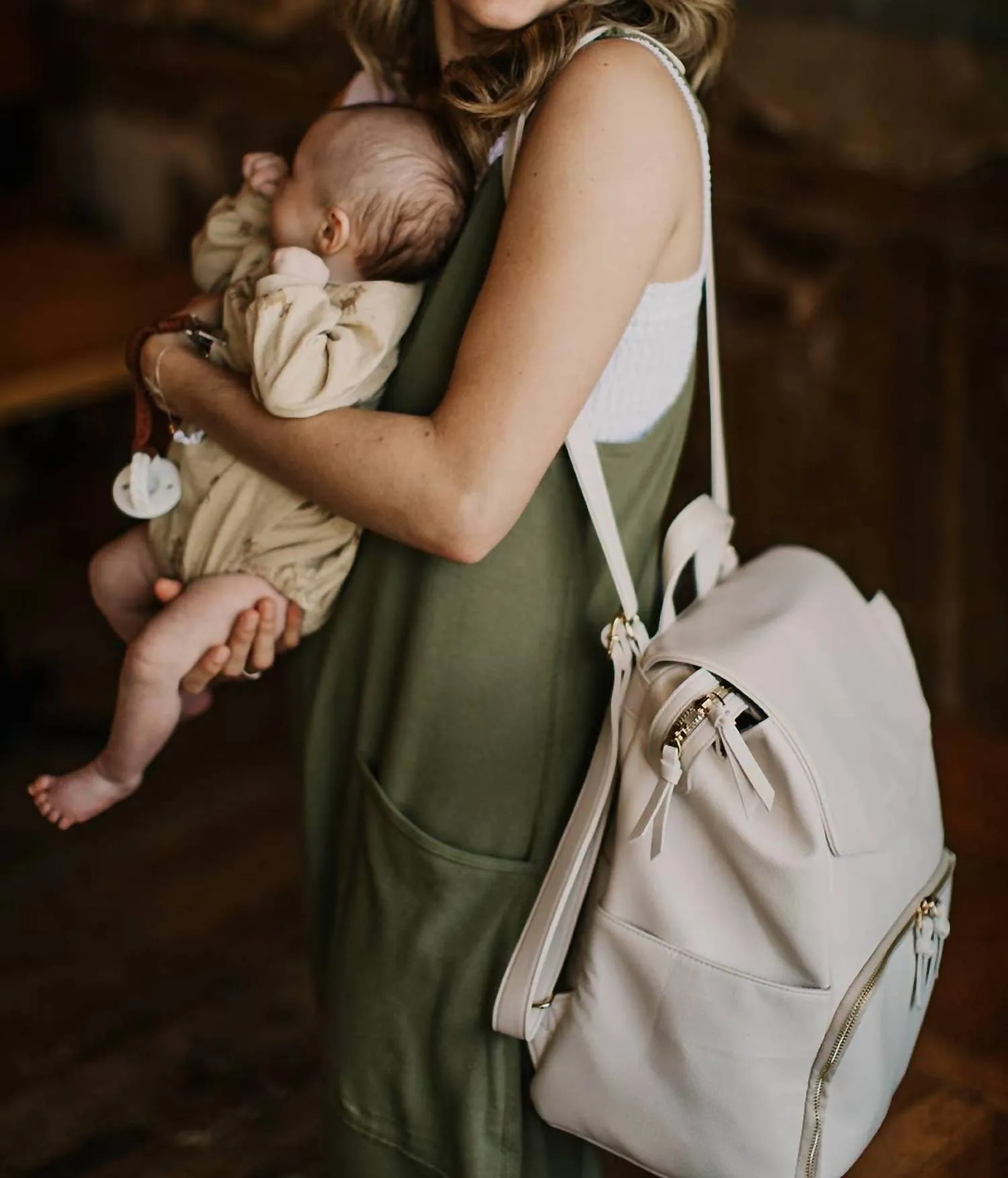 Mom Backpack Diaper Shoulder Suitcase Strap In Beige
