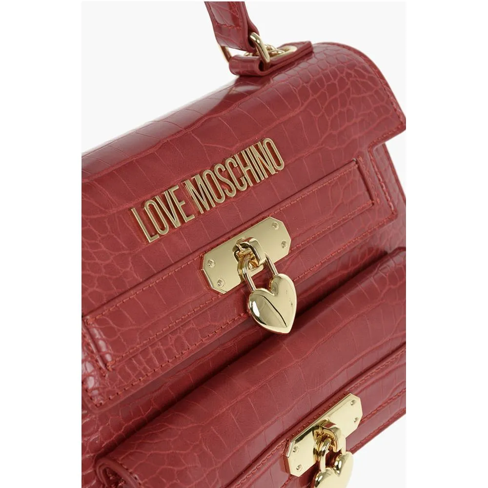 Moschino LOVE Crocodile Printed Faux Leather Hand Bag