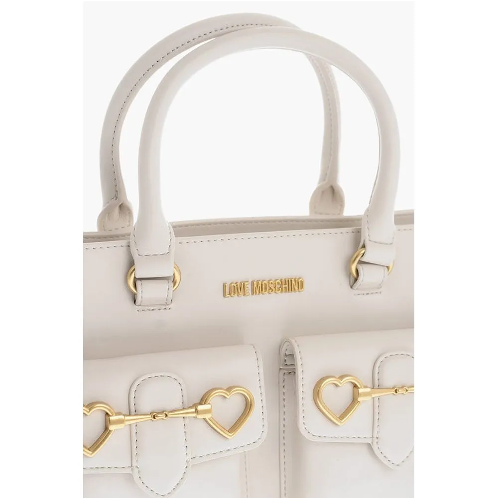 Moschino LOVE Double Pocket Faux Leather Tote Bag With Clamp