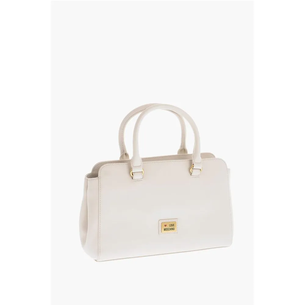 Moschino LOVE Double Pocket Faux Leather Tote Bag With Clamp