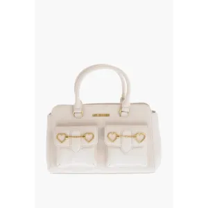 Moschino LOVE Double Pocket Faux Leather Tote Bag With Clamp