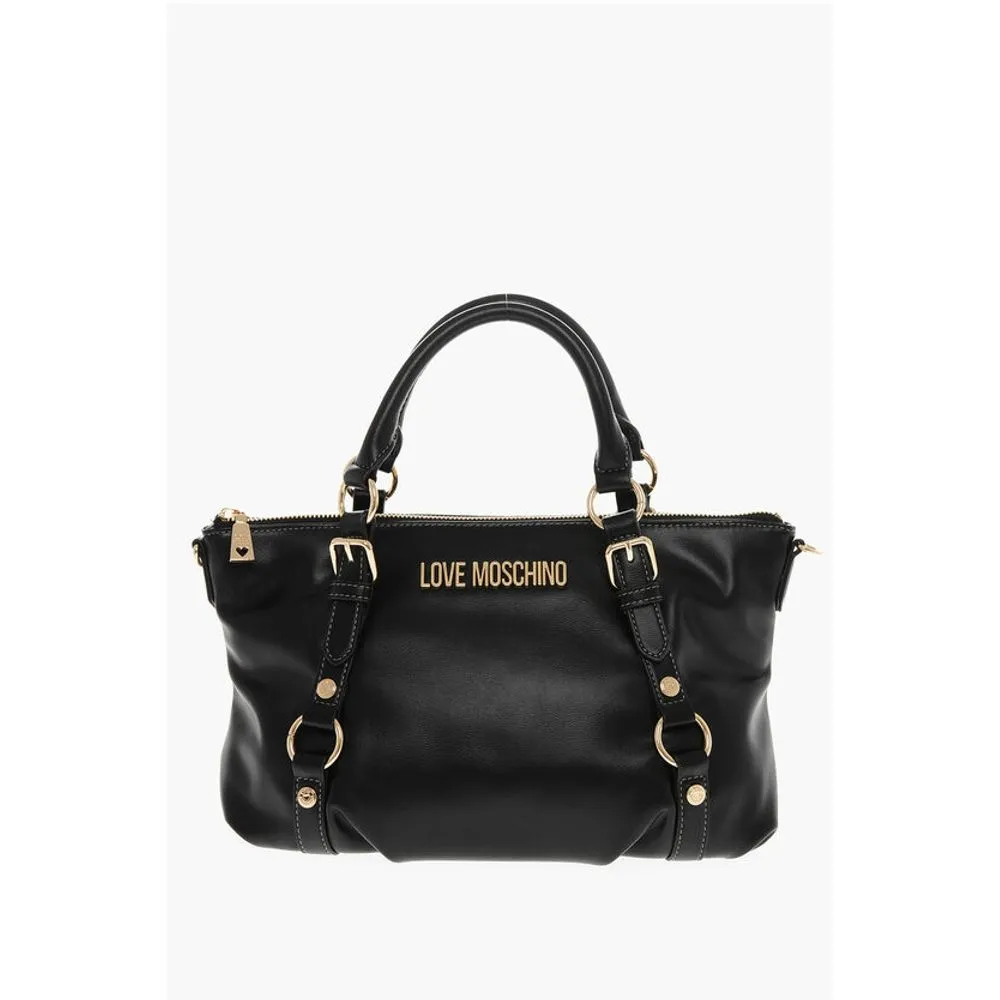 Moschino LOVE Faux Leather Bag with Removable Shoulder Strap and Gold
