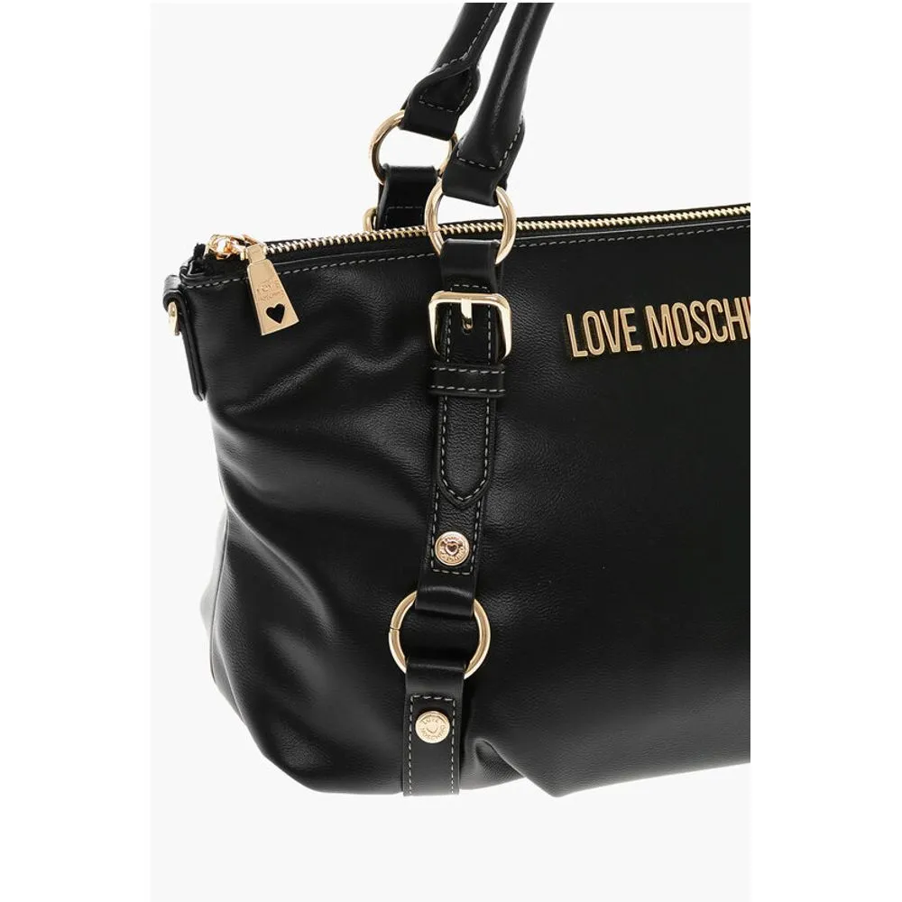 Moschino LOVE Faux Leather Bag with Removable Shoulder Strap and Gold