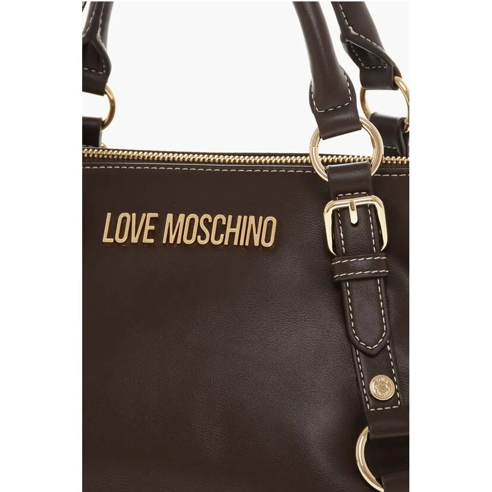 Moschino LOVE Faux Leather Hande Bag With Golden Women's Logo