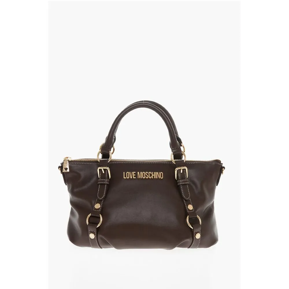 Moschino LOVE Faux Leather Hande Bag With Golden Women's Logo
