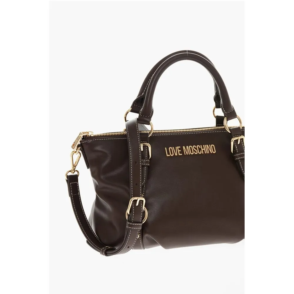 Moschino LOVE Faux Leather Hande Bag With Golden Women's Logo