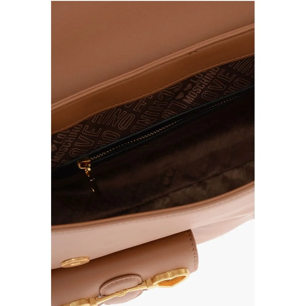 Moschino LOVE Faux Leather Handle Bag with Pockets and Clamp Front