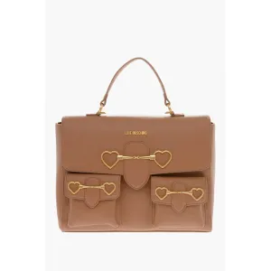 Moschino LOVE Faux Leather Handle Bag with Pockets and Clamp Front