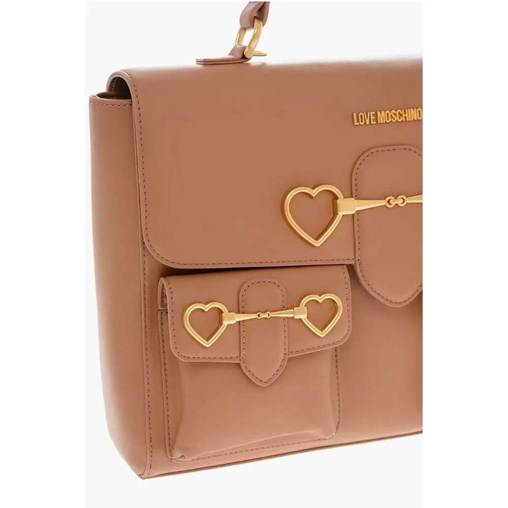Moschino LOVE Faux Leather Handle Bag with Pockets and Clamp Front