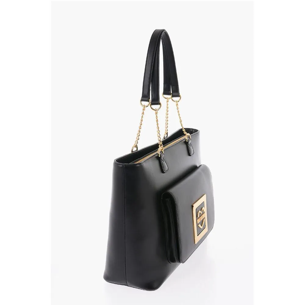 Moschino LOVE Faux Leather Tote Bag with Golden Details