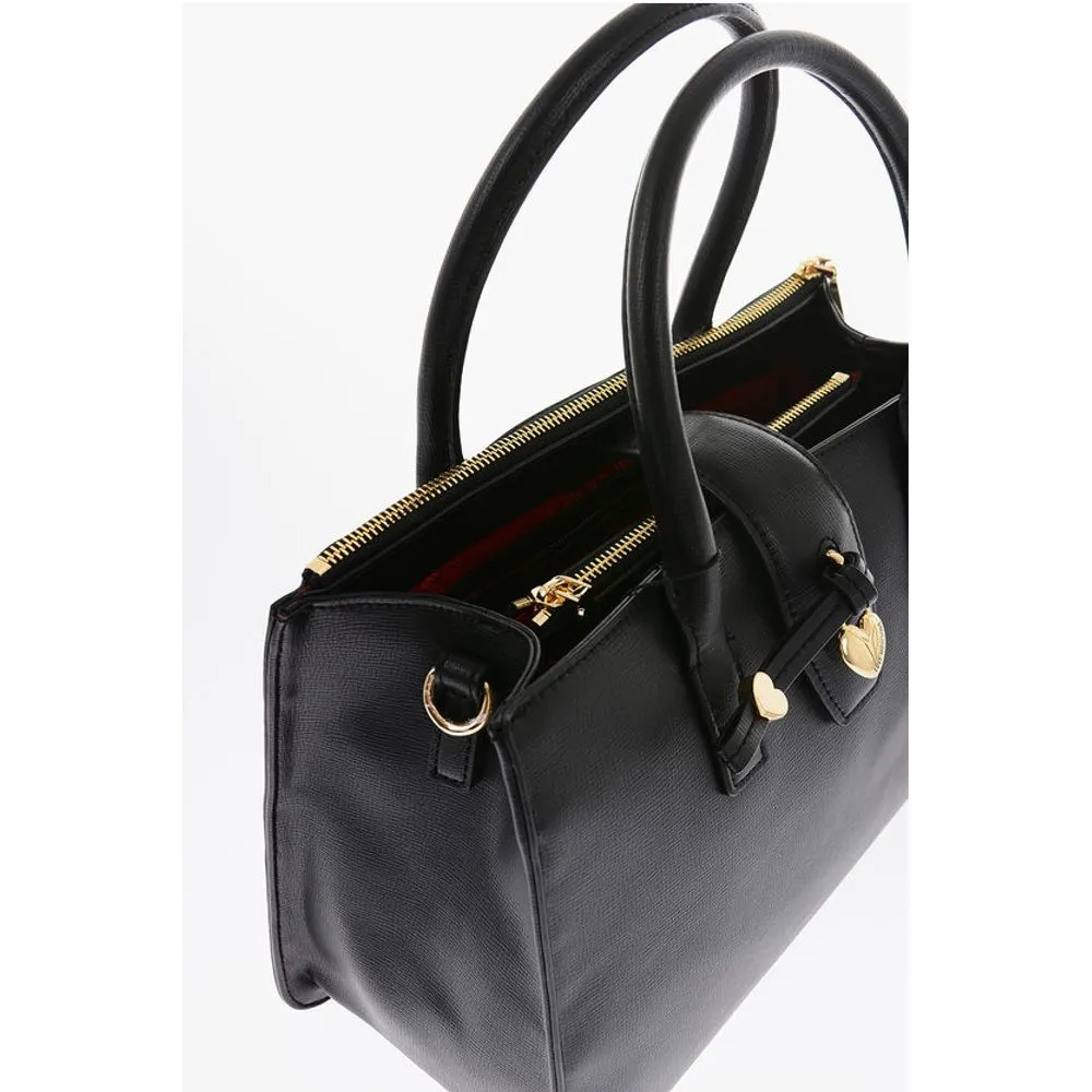 Moschino LOVE Faux Leather Tote Bag with Golden Heart Charm