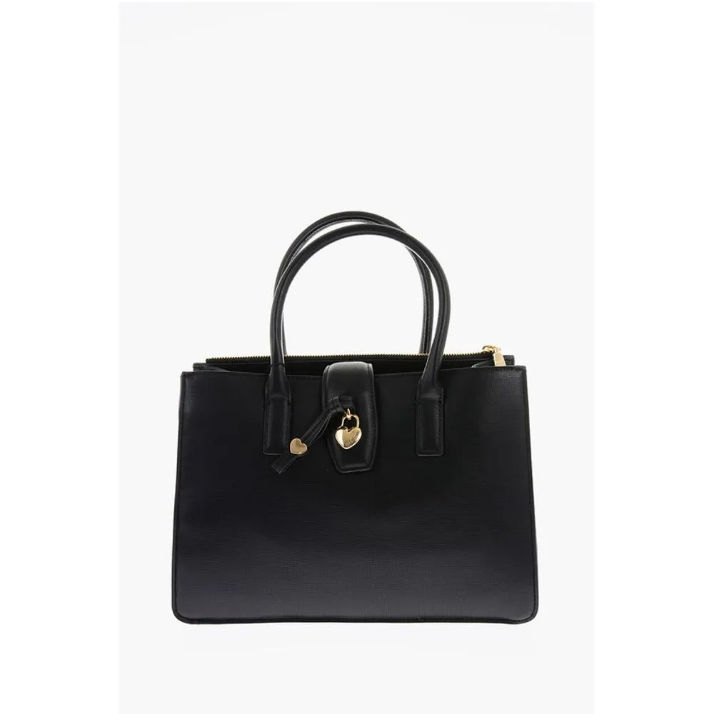 Moschino LOVE Faux Leather Tote Bag with Golden Heart Charm