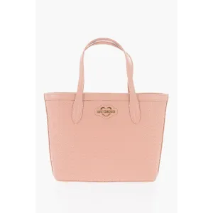 Moschino LOVE Faux Leather VALENTINA Tote Bag with All-Over Hearts