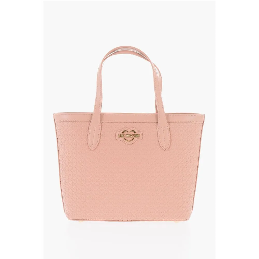Moschino LOVE Faux Leather VALENTINA Tote Bag with All-Over Hearts