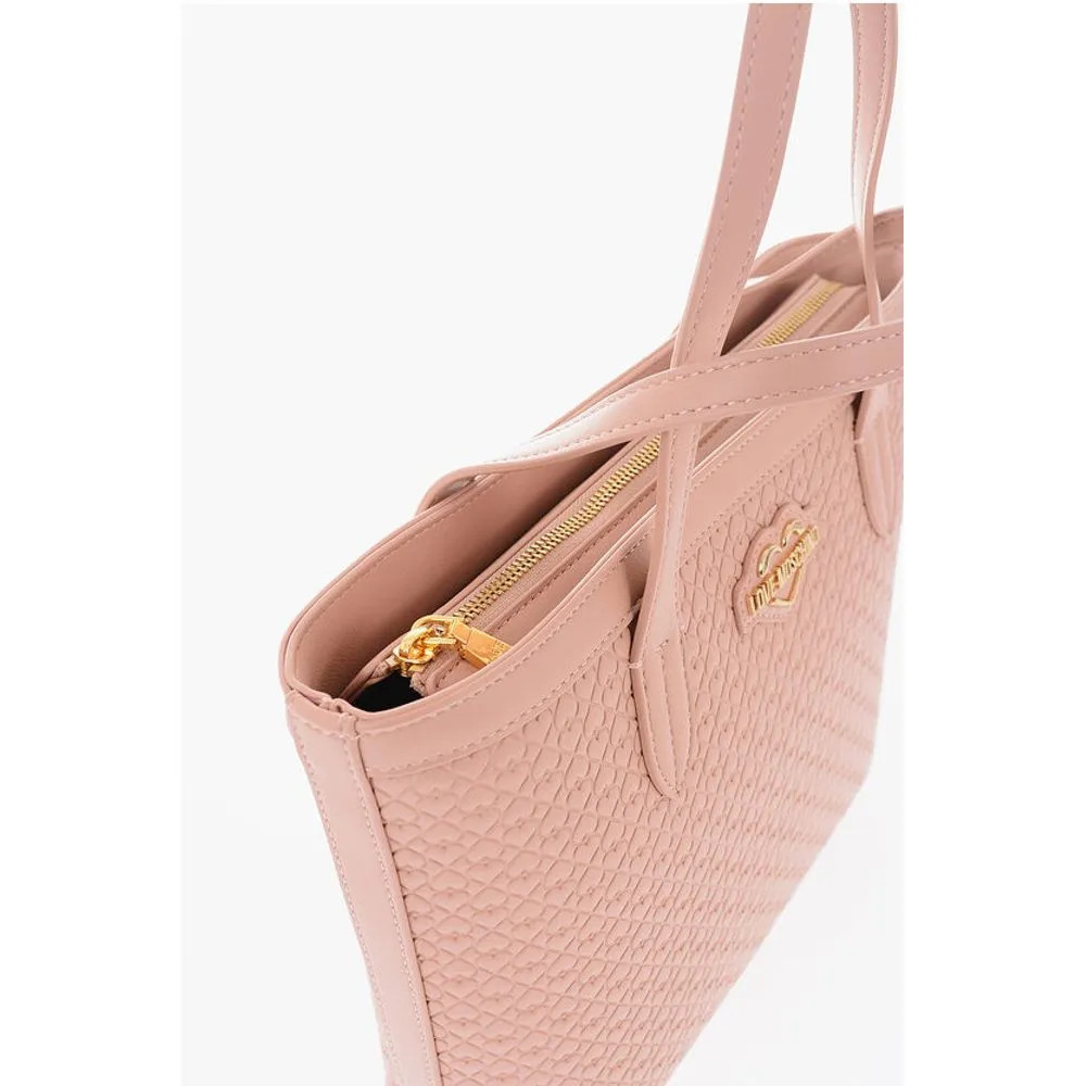 Moschino LOVE Faux Leather VALENTINA Tote Bag with All-Over Hearts