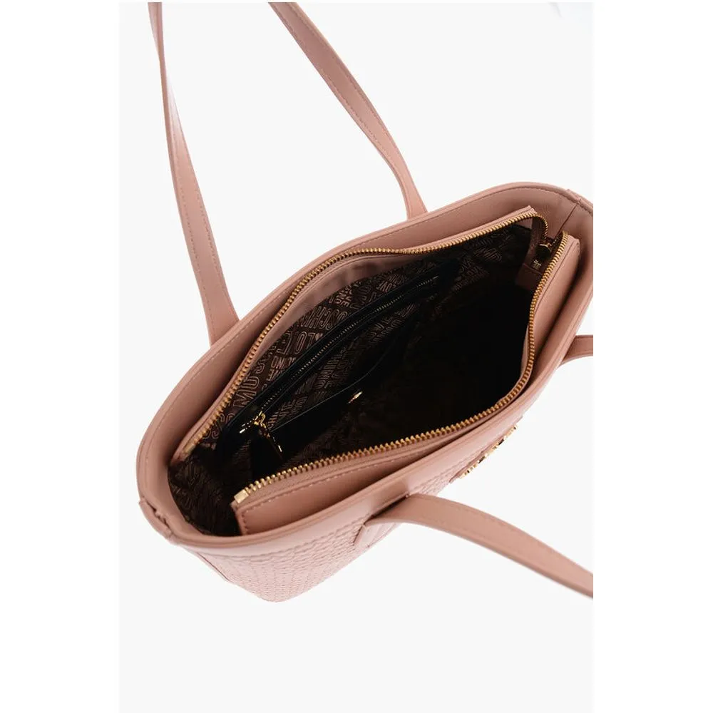 Moschino LOVE Faux Leather VALENTINA Tote Bag with All-Over Hearts