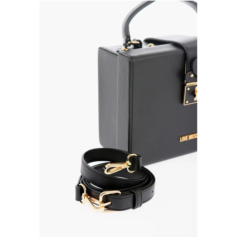 Moschino LOVE Leather Briefcase Bag with Turn Lock Closure