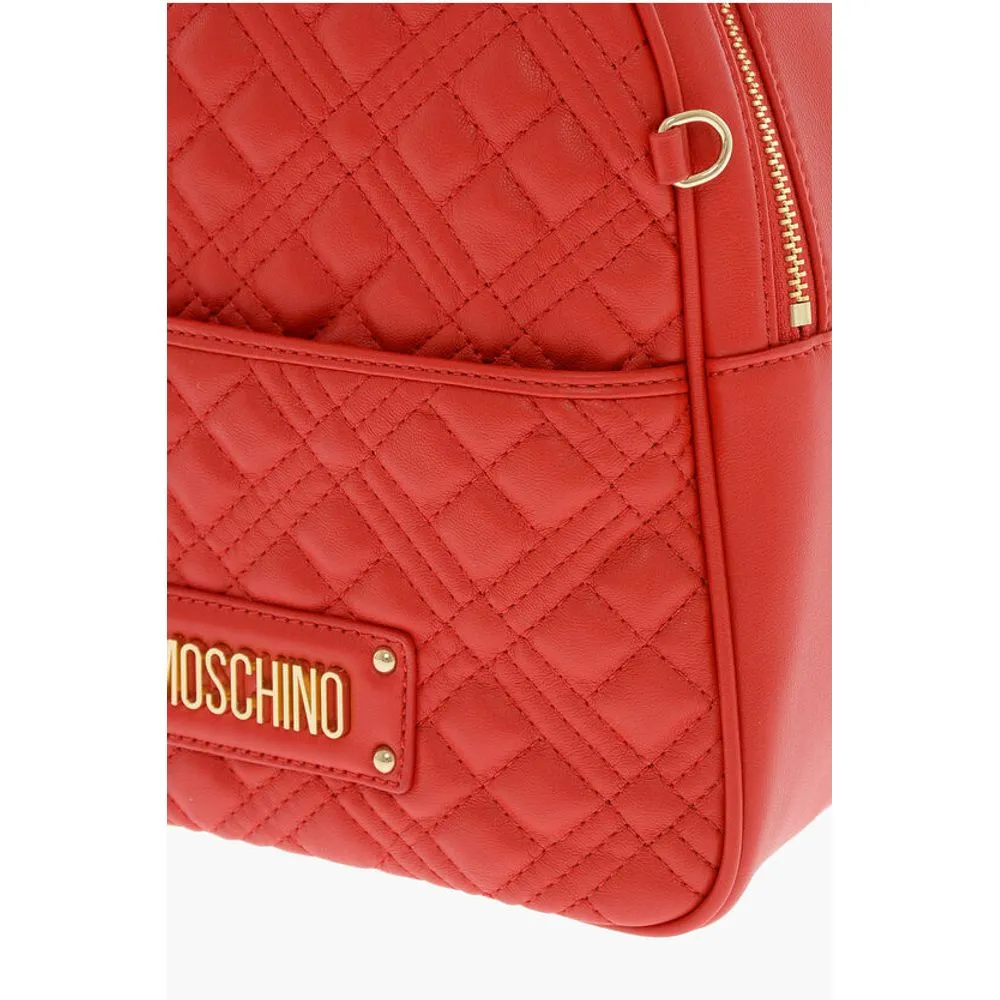 Moschino LOVE Quilted Faux Leather Backpack with Matched Pouch