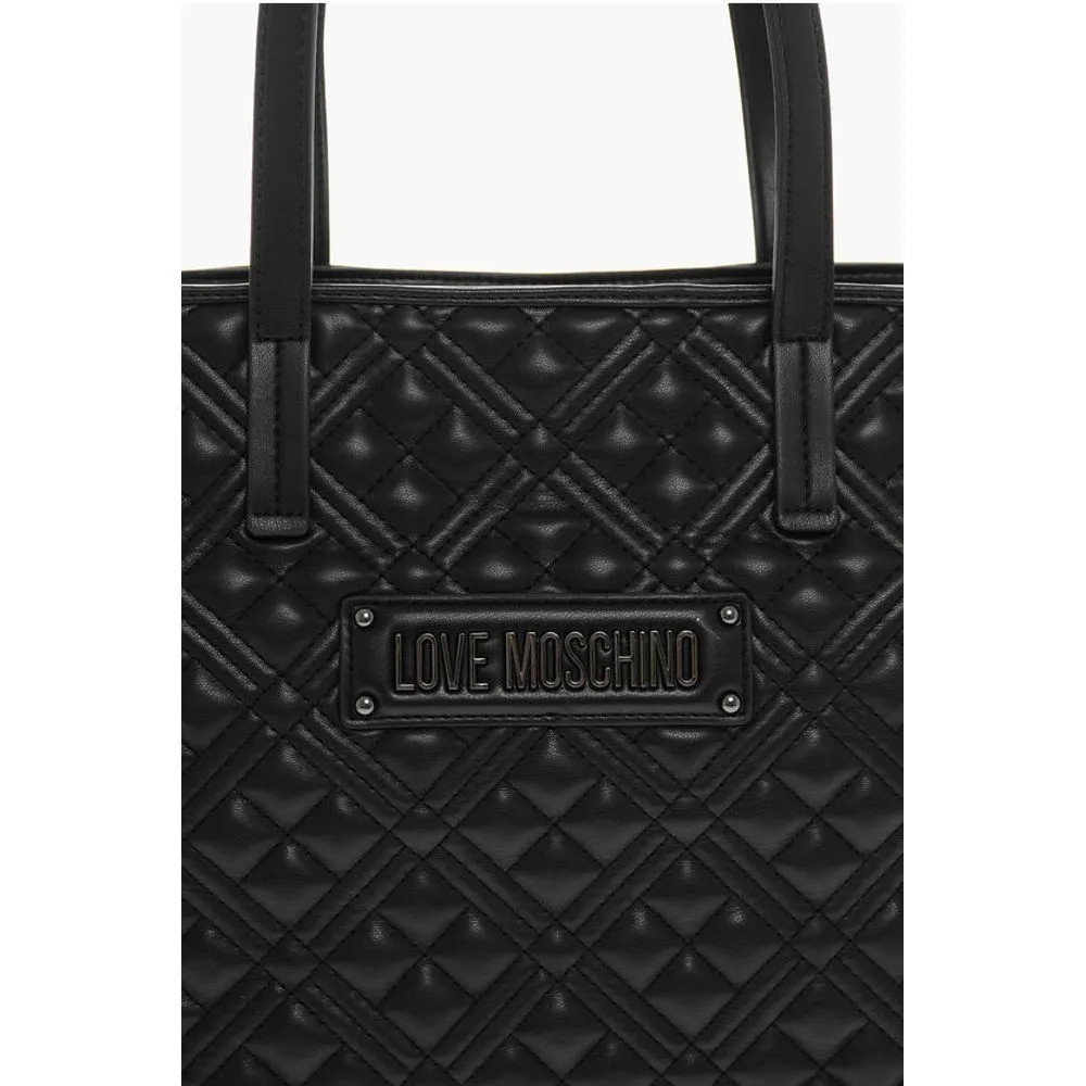 Moschino LOVE Quilted Faux Leather Tote Bag with Metal Logo