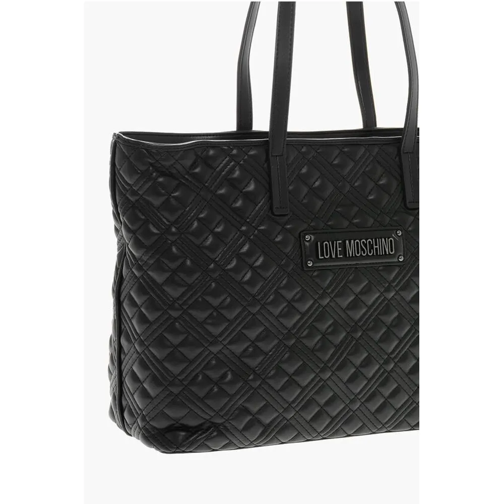 Moschino LOVE Quilted Faux Leather Tote Bag with Metal Logo