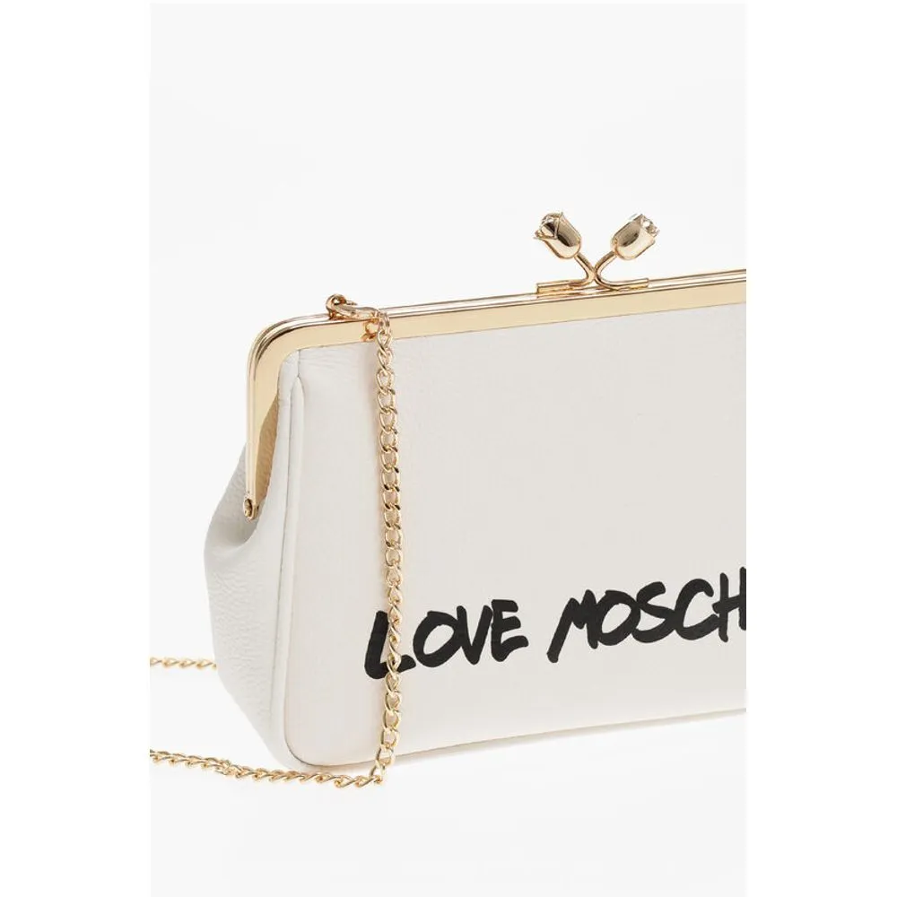 Moschino LOVE Solid Color Handbag with Printed Logo and Removable Cha