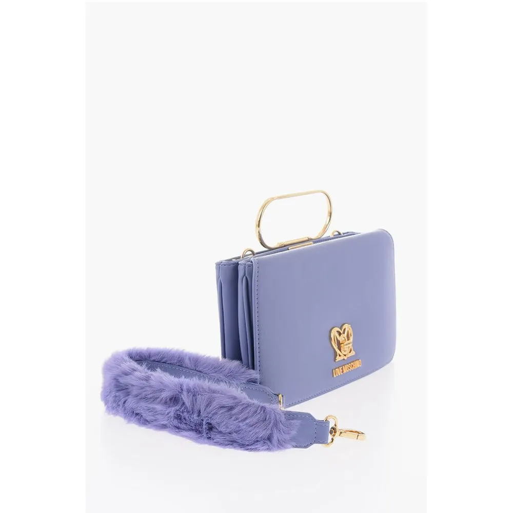 Moschino LOVE Solid Color Handbag with Removable Faux Fur Handle