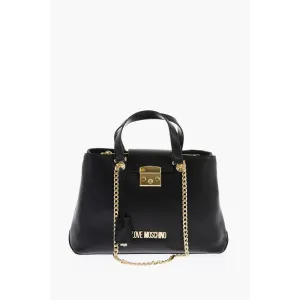 Moschino LOVE Textured Faux Leather LUCILLE Tote Bag with Double Comp