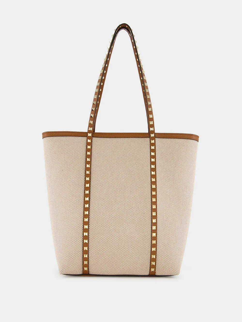 Natural and Tobacco Canvas Rockstud Tote Bag